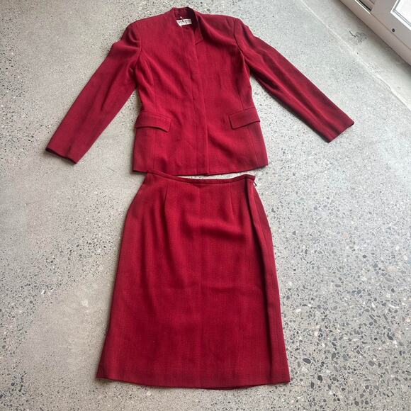 Gianni Women’s 4 Skirt Set Red Wool Blend Blazer Skirt Set Made in USA - Picture 1 of 4